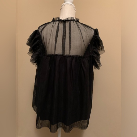 Women’s Tulle Flutter Sleeve Top Blouse - Picture 5 of 9
